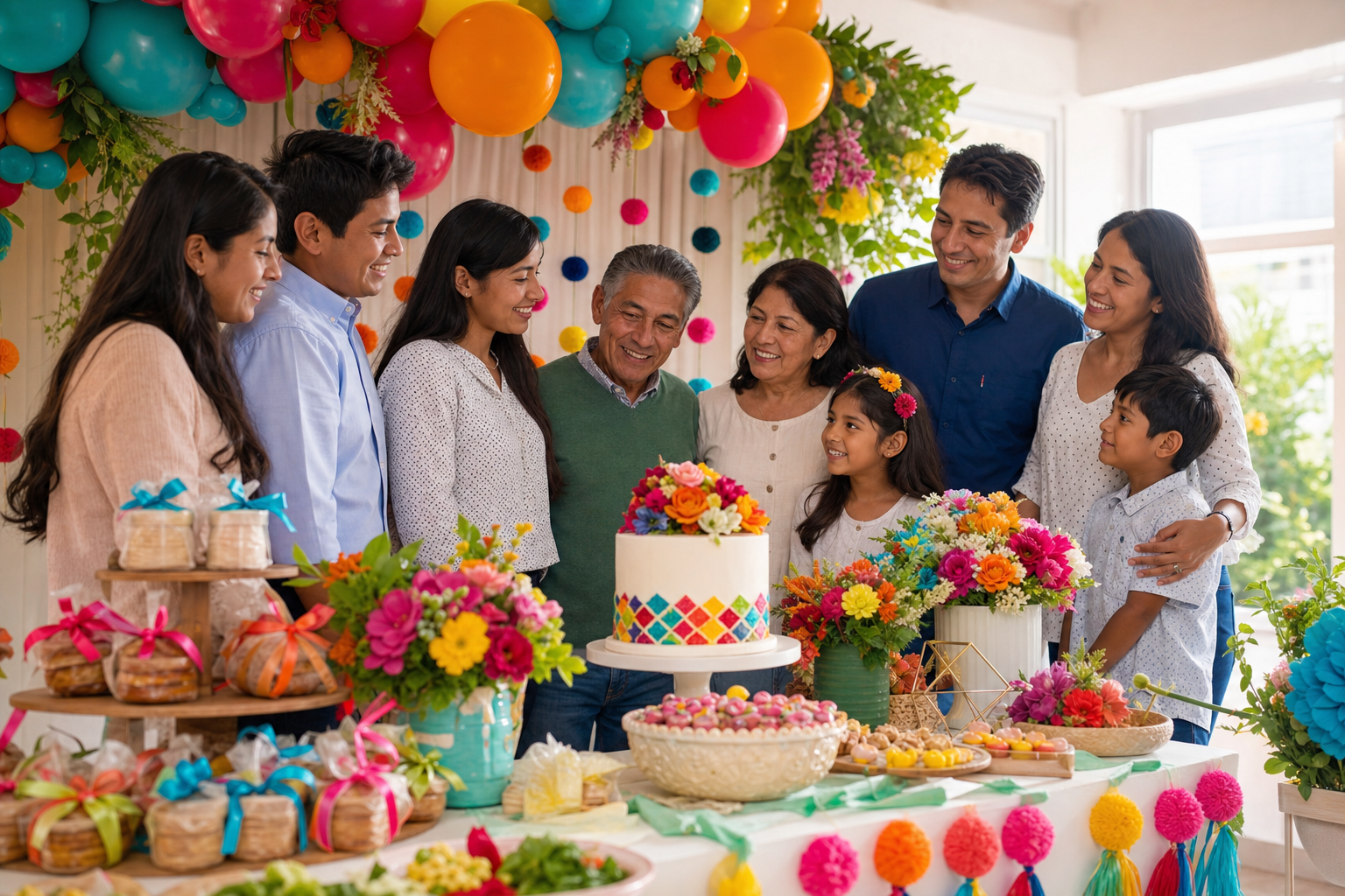 Familia peruana disfrutando una celebración